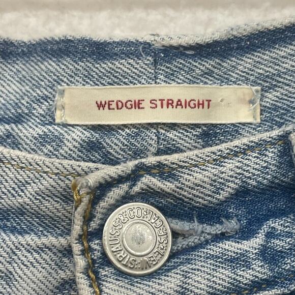 Levis Jeans Womens 27 Blue Wedgie Straight Button Fly Distressed Retro Mid Rise - Picture 3 of 14
